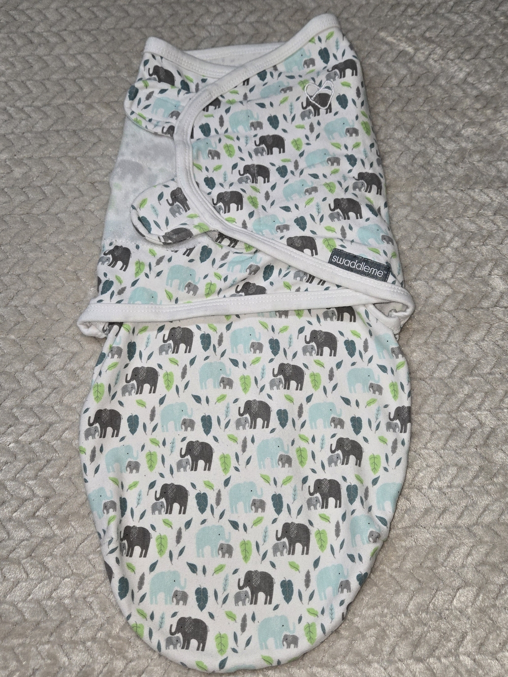 SwaddleMe Infant Wrap with Elephant and Leaf Pattern - White, Gray, Mint, Green